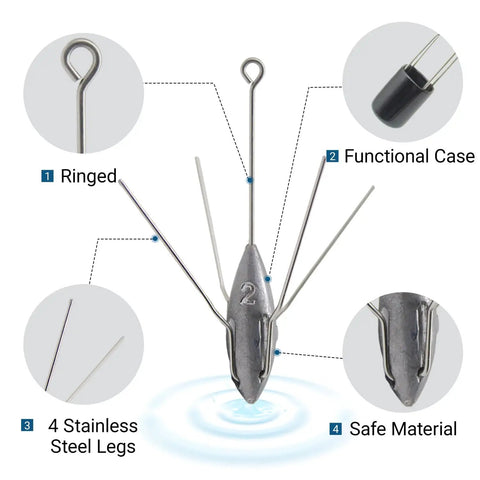 5 Pcs 2 Oz Lead Sinker Weights For Surf And Saltwater Fishing, Long Tail Spider Sinkers, heavy duty electrolytic lead with steel legs