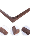 Built Like A Tank Walnut Wood Corner Shelf Brackets For Wall Mounted Displays Heavy Duty Support Braces with a curved design, showing screw holes.