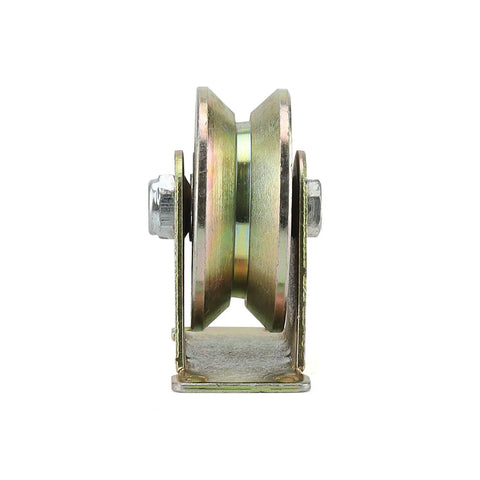 4 Pack 3 Inch V Groove Track Rollers With Bracket, side view showing heavy duty 45 steel sliding gate casters for doors, machinery, rails.