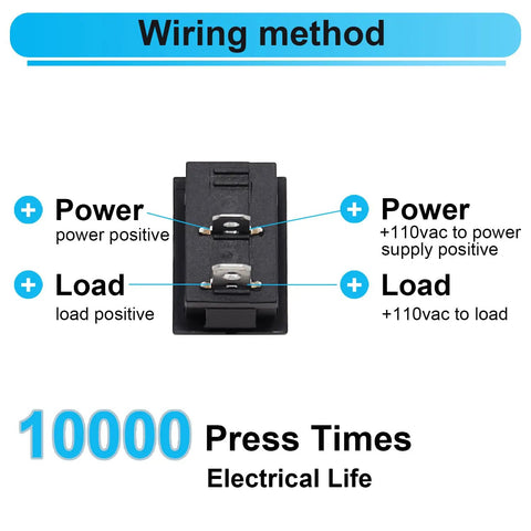 Diagram showing wiring method for 8 Pack 12V Rocker Toggle Switches On Off SPST 2 Pin 2 Position Latching For Car Auto Boat Marine