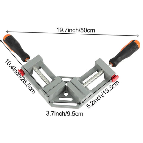 Two Pack Right Angle Corner Clamps With Double Handle Grip 90 Degree Aluminum Alloy For Woodworking dimensions shown