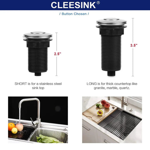 Sink Top Air Switch Kit For Garbage Disposal, Polished Stainless Steel, Long 3.5 Inch Button for thick granite countertops.