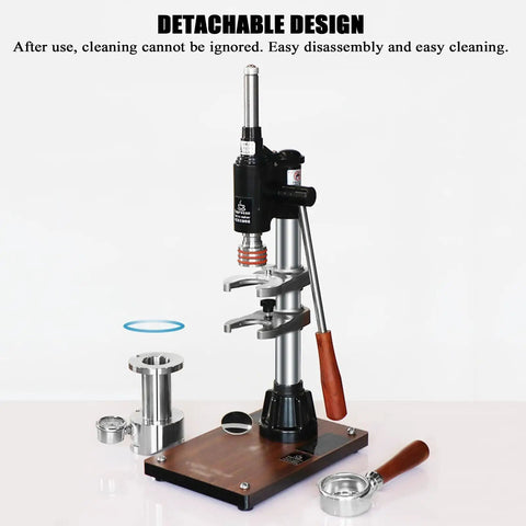 Pro Level Hand Pump Espresso Maker With Rock Solid Build And Kicker 16 Bar Pressure Portable Stainless Steel Coffee Press with detachable design.