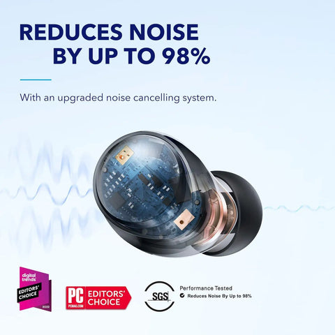Space A40 Adaptive Active Noise Cancelling Wireless Earbuds With Up To 98 Percent Noise Reduction, All Day Battery With 50 Hour Total Playtime And 10 Hour Per Charge, Hi Resolution Sound, Comfortable Fit, And Wireless Charging Case