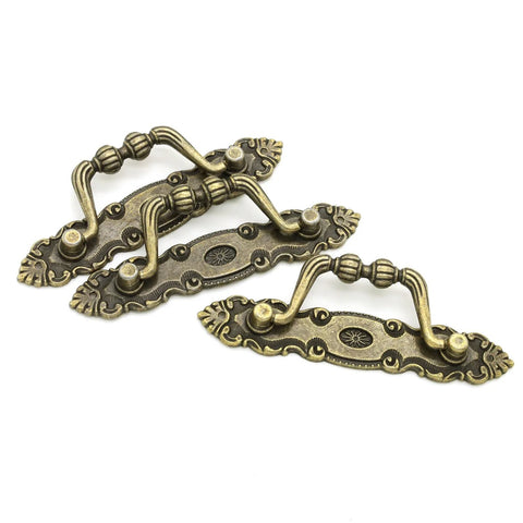 Bronze Drawer Pulls Set of Six 105mm Length Vintage Style Cabinet Handles for furniture with ornate detailing