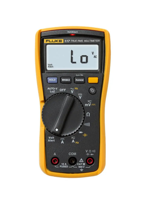 Digital Multimeter With Non Contact Voltage Detection VoltAlert Technology AutoVolt Automatic AC And DC Voltage Selection Low Impedance Mode To Prevent Ghost Readings Measures Resistance Continuity Frequency Capacitance Min Max And Average LED Backlight displaying front dial and screen
