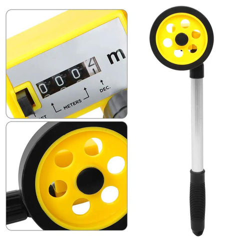 Close-up of Generic Measuring Wheel with Telescopic Aluminum Handle 4.2in Distance Measuring Wheel 0 to .9m, showing measurement display.