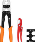PEX Crimping Tool Kit For One Half And Three Quarter Inch PEX B Pipe With Copper Crimp Rings Tubing Cutter Go No Go Gauge