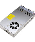 Hassle Free Heavy Duty 350W 24V AC DC Switching Power Supply For Industrial Automation And LED Lighting Featuring Wide Input Range And Ultra Quiet Fan System in silver with ventilation.
