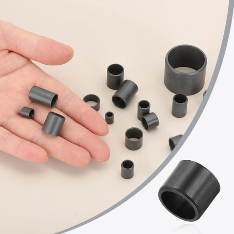 Premium 8 Pack Pom Plastic Sleeve Bearings And Oilless Bushings, black POM bushings shown in hand, various sizes for motor rebuilds.