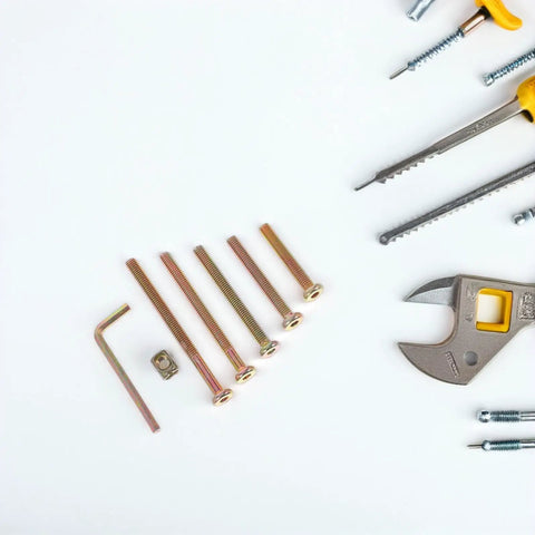 49 Piece M6 X 40-80mm Hex Socket Furniture Screw And Barrel Nut Set with tools, displayed on white background