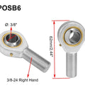 Beefy Rod End Bearing Heim Joint Two Pack With Three Eighths Inch Bore And Right Hand Thread Pre Lubricated Three Eighths Twenty Four Thread Forged Steel Body Delivers Ten Kilonewtons Static Load And 9 Degree Angular Misalignment, 3/8 bore, 3/8-24 RH