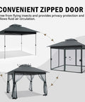 10x10 Pop Up Gazebo With Mosquito Netting And Double Roof Venting, Instant Canopy Tent with zipped door, gray portable shelter