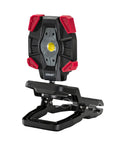 High-Output LED Work Light With 3900 Lumen Rechargeable Dual-Power Clamp, 360 Degree Rotating Aluminum Body, Heavy-Duty Black And Red Finish.