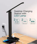 LED Desk Lamp With Built In Power Strip, 3 Outlets And 4 USB Ports Including 2 USB C, Killer Lighting Modes And Five Level Brightness
