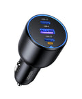 130W USB C Car Charger For iPhone And Galaxy, Multi Device Type C Car Adapter with USB-C and USB-A ports, black compact design