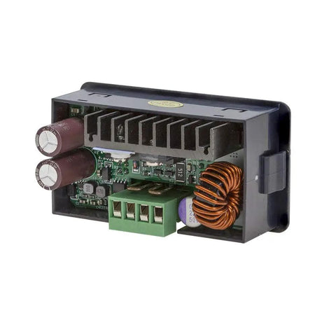 Digital Buck Power Supply Module 6V To 55V Input 0 To 50V Output 5A Adjustable Bench Supply with visible capacitors and coils.
