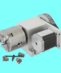 Beefed Up 4 Axis Cnc Rotary A Axis Indexing Head Featuring Rock Solid Nema23 Motor Precision with 80 100 mm chuck and parts.