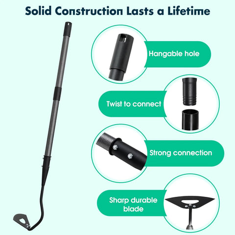 Heavy Duty Garden Hoe For Fast Weeding And Grass Removal, 55 Inch Long Handle, Hardened Hollow Eye Hoe with connection details