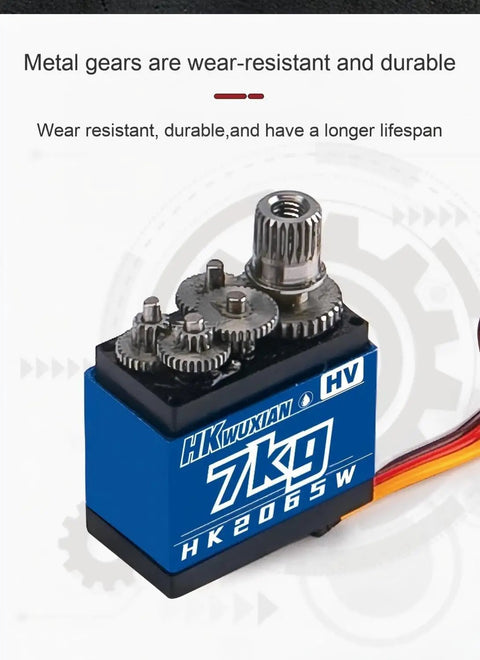 Heavy Duty 7Kg Metal Digital Servo Motor featuring bulletproof gearing, with a sturdy blue casing and visible metal gears for RC applications.