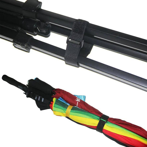 Reusable Cable Straps Pack With Buckles 32 Pcs In 5 Sizes From 8 Inch To 36 Inch securing metal rods and colorful umbrella