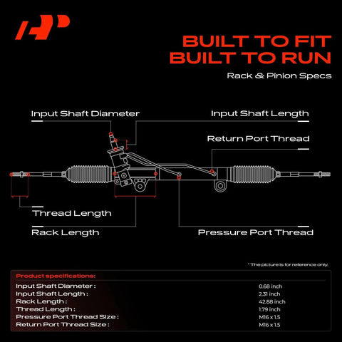 Technical diagram of Hydraulic Power Steering Rack And Pinion For Honda Accord 2003 2007 And Acura TL 2004 2008 specs