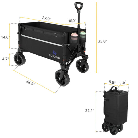 Collapsible Wagon Cart With 360 Degree Front Wheels 120L Heavy Duty Folding Utility Wagon for Grocery Shopping and Camping