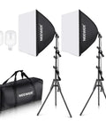 Two Pack Pro Grade 700W Equivalent Continuous Lighting Kit with 5700K LED Bulbs and 24x24 Inch Softboxes, stands, and bag