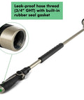 RESTMO 36-inch metal watering wand with 180° swivel head, 10 spray patterns, and thumb flow control; side view.