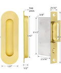 Diagram of Sliding Pocket Door Handles Set 4.72 Inch Recessed Flush Finger Pulls In 304 Stainless Steel With dimensions and gold finish