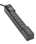 Six Rotatable Outlets Surge Protector Power Strip With Eight Foot Cord And Two USB Ports For Home Office And Electronics, Black