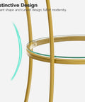 Round End Table With Charging Station And Glass Top, 2-Tier Gold Accent Side Table For Tiny Spaces showing elegant curved design detail