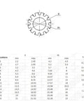 Technical diagram of External Tooth Lock Washers Set 1000 Pcs Serrated Shakeproof Star Gaskets M4 Nickel Plating Black Zinc Hardened Steel