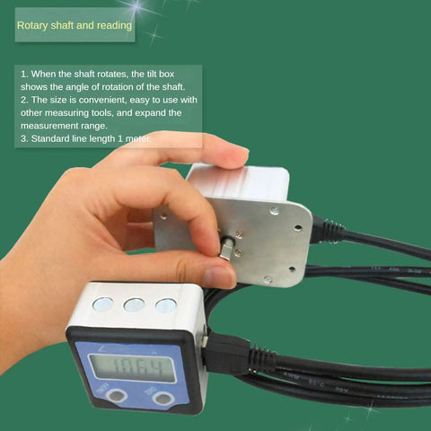 Top Tier Digital Angle Gauge With Slick Rotating Shaft And Bullseye Zero Point One Degree Resolution featuring a rotary shaft and digital readout.