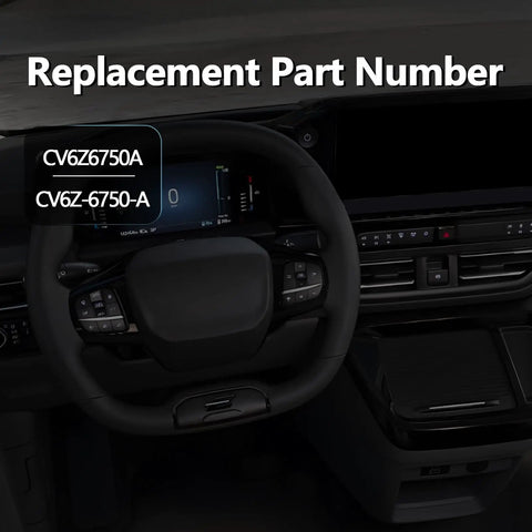 Image showing steering wheel and dashboard with replacement part number CV6Z6750A displayed. Suitable for various Ford models.