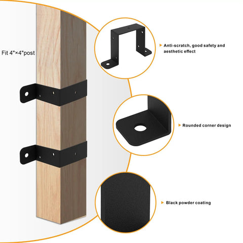 4 Pack Square Tube Strap Clamp Set For 4x4 Posts showing heavy-duty U shape bracket with powder coat finish, black