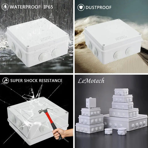 Rugged ABS Junction Box IP65 Waterproof Dustproof Enclosure, Universal Surface Mount Electrical Box White 5.9 x 5.9 x 2.8 Inches for Outdoor Projects and DIY Electrical Installations, white IP65 box in rain