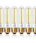 Six Dimmable T10 Edison LED Tubular Bulbs 4000K Daylight White Dope Vintage Filament Light 60W Equivalent E26 Base