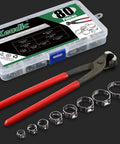 Heavy Duty Hose Clamp Kit With Pincer Crimp Tool Set For Auto And Home Use, displayed with case and crimp tool