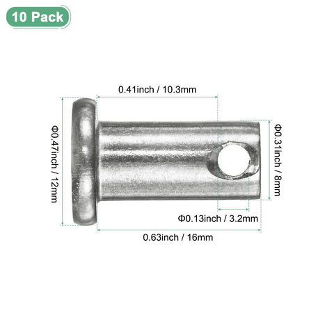 10 Pack M8 x 16mm Stainless Steel Clevis Pins With Flat Head Single Hole 304 Grade For Mechanical Linkages Trucks Lawn Mowers Hinge Pins Reusable Quick Install Fasteners Built To Handle Real Work, 0.63in x 0.41in pin