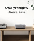 Smart Multiroom Streaming Amplifier With AirPlay Google Cast And Alexa Voice Control HDMI Output Streams Spotify Amazon Music Tidal And More Powers Passive Speakers Up To 60W Per Channel At 8 Ohms Space Gray displayed on shelf with turntable