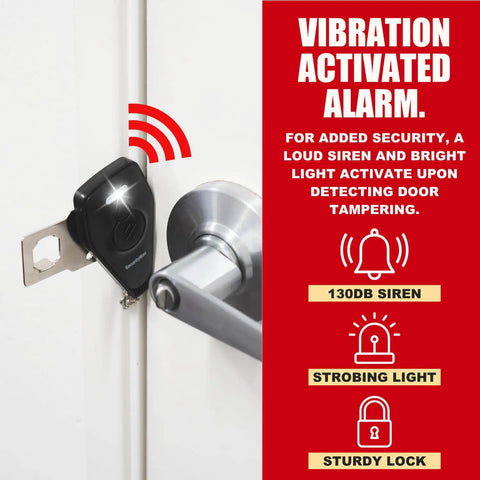 Portable Door Lock With Alarm 130dB Vibration Siren For Travel Hotels Apartments And Home Safety 2In1 Lock And Alarm Adjustable