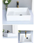 USZWBY Bathroom Vessel Sink Bowl Basin Modern Fashion European Style Rectangular Countertop Basin showing ceramic design, faucet, and dimensions.