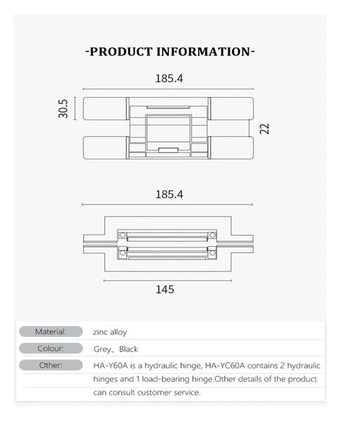 Diagram of Invisible Hydraulic Door Hinge Concealed Mortise Mount With 180 Degree Swing And Soft Close For Interior Doors