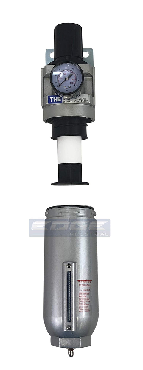 3/4 Inch NPT High Flow Air Regulator And Particulate Filter Water Trap Combo With Gauge, Manual Drain, 11oz Metal Bowl, Sight Glass