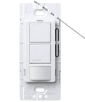 Maestro 6 Amp Dual Circuit Occupancy Sensing Switch For Single Pole Install, White Finish, front view, push button programming visible