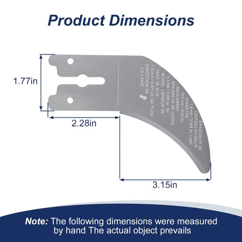 Top Tier Table Saw Riving Knife Kickback Shield Compatible With Dewalt Dwe7485 showing dimensions 1.77in x 2.28in x 3.15in