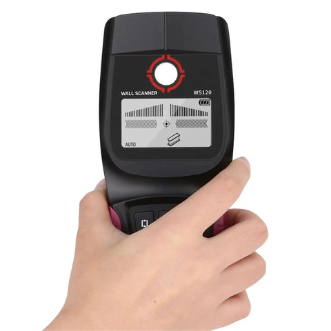 Heavy Duty Handheld Wall Scanner And Digital Stud Finder Badass Accuracy Metal Wood Pipe Cable Wire Locator With Crisp Lcd Display held in hand