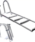 Folding Dock Boat Ladder 4 Step Heavy Duty Stainless Steel Marine Yacht Ladder with removable swim deck and hand rail