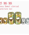 Heavy Duty Furniture Barrel Nuts And Cross Dowel Pins Kit showing M5 M6 M8 slotted iron dowel pins in assorted sizes